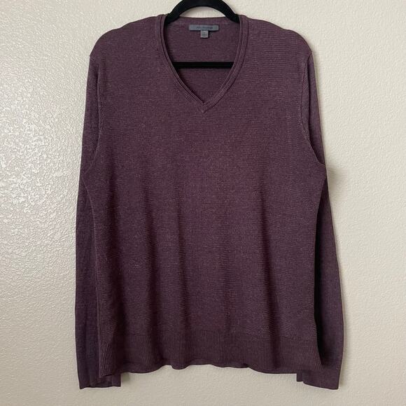 John Varvatos Sweater Mens Large Purple Linen Cotton Knit Pullover Grunge Preppy - Picture 3 of 11